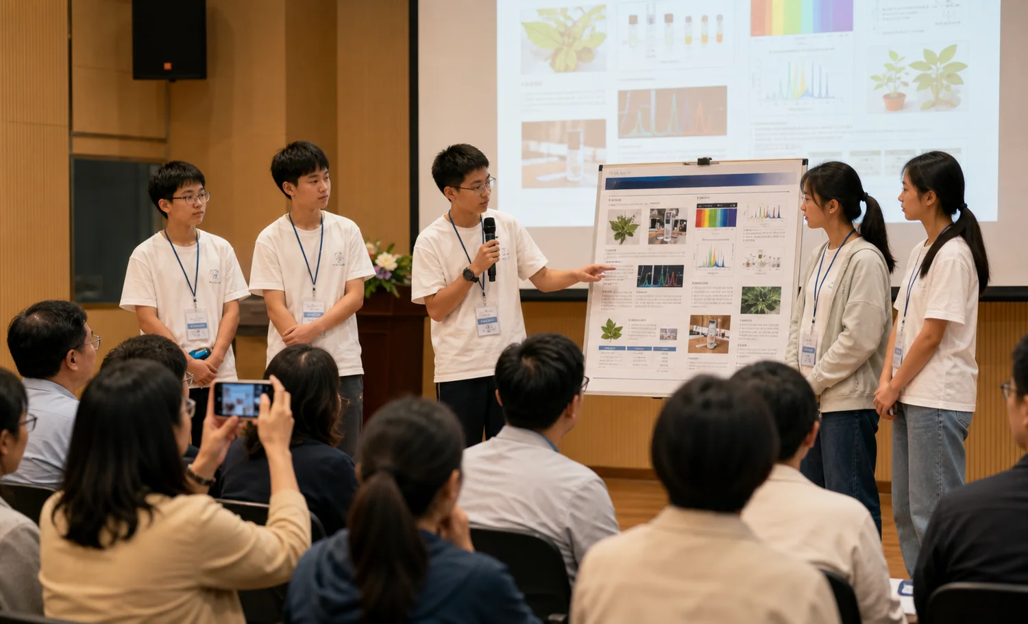 孩子们在结营时向老师和家长展示科研成果